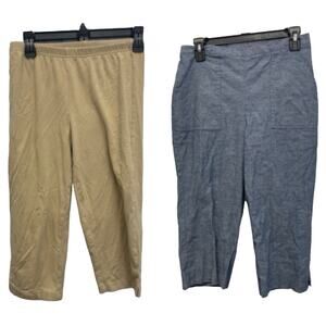 Basic Editions Alfred Dunner Small 10P Elastic Waist Khaki Denim Cropped Capris